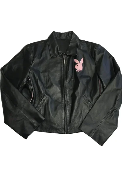 Women's Playboy Pink Patch Leather Jacket